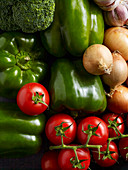 Broccoli, peppers, garlic, onions and tomatoes