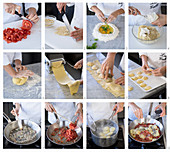 Basilikumravioli mit Pinienkernfüllung, Mohn und Tomatensauce zubereiten