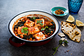 Chilli tofu with chickpeas and kale