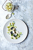 Grilled mackerel with pickled gooseberry ketchup