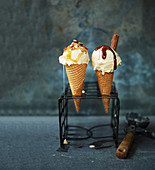 Homemade dairy ice cream in cones
