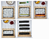 Maki-Sushi mit Lachs und Mango zubereiten