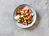 Savoury sweet potatoes and herbs with ham