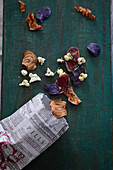 Colorful root vegetable chips with sea salt