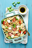 Pasta salad with mozzarella and mackerel