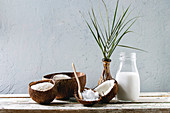 Stillleben mit verschiedenen Kokosnussprodukten