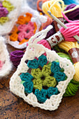 Crocheted squares as Christmas tree decorations