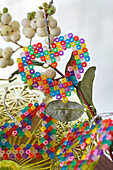 DIY deco hearts made from colorful ironing beads