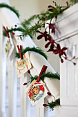 DIY-Christmas garland on the stair handrail