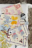 Paper tags pasted with butterflies made of paper or as a sticker