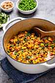 Vegetarian cauliflower curry (India) in saucepan