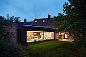 View into the kitchen at dusk