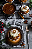 Christmas gingerbread cupcakes with mascarpone frosting and caramel