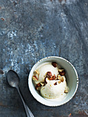Vanilla ice cream with hazelnuts