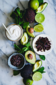 Ingredients for limes and avocado ice cream