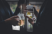Woman drinking with ginger water and herbal tea