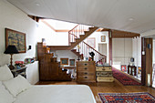 Rustic eclectic bedroom on intermediate level