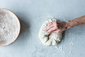 Bread being made: dough being shaped into a ball