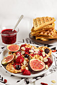 Waffles with berries and figs