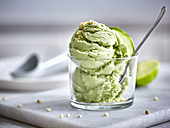 Gin and basil ice cream in a glass