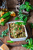 Zucchini and peas minced meat bake