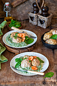 Meatballs from turkey with spinach cream and carrots