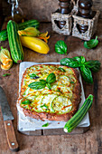 Zucchini pie with yeast dough and cheese