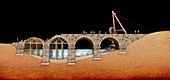 Roman bridge building,illustration