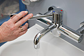 Lever-operated tap in health centre