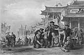 Canton Barge-men fighting Quails, 1843