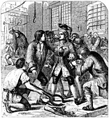 The reception of a debtor in Fleet Prison, 18th century