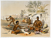 Zulu blacksmiths at work, 1849