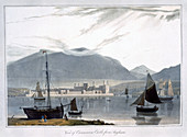 View of Caernarvon Castle from Anglesea, Wales, 1814