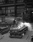 Casting a rail crossing, Sheffield, South Yorkshire, 1964