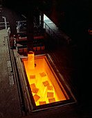 Soaking pits with red hot steel ingots, 1965