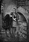 Louis XI of France visiting Cardinal Balue in his iron cage