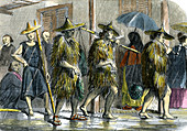 Coolies at Hong Kong, in wet weather, c1875