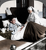 Soldier writing a letter in hospital, World War I, 1914-1918