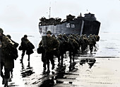 American troops disembark onto the sands of Normandy, 1944