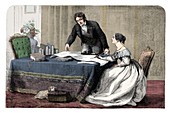 Lord Melbourne instructing a young Queen Victoria, 1837