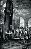 Nasmyth's steam hammer at work, c1880