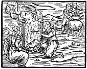Witches roasting and boiling infants, 1608