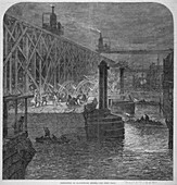 Demolition work on Blackfriars Bridge, London, 1864