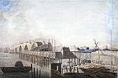 View of the temporary bridge at Blackfriars, London, 1762