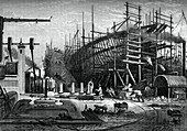 Iron ship, Messrs Samuda's yard, Isle of Dogs, London, c1880