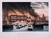 View of the Cotton's Wharf Fire, Bermondsey, London, 1861