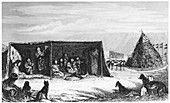 Patagonians in a 'toldo' or skin tent, 1830