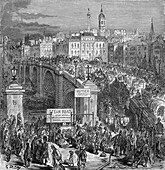 Busy scene on London Bridge, 1872.