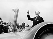 Donald Campbell with the Bluebird CN7, Goodwood trials, 1960