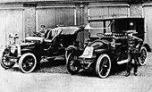 Chauffeurs with a 1906 Daimler and Renault, c1906
